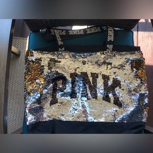 Gold and silver sequin PINK duffel bag.